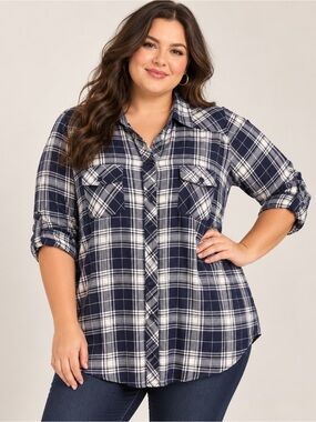 Torrid Navy White Plaid Button Front Tunic Top Plus Size 3